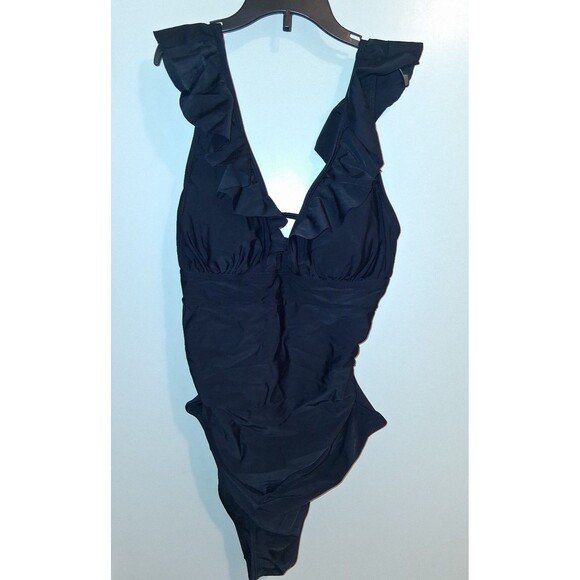 NEW! Women's Cupshe Ruffled V-Neck Lace Up One Piece Swimsuit Bathing Suit, M - Picture 4 of 9
